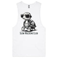 Slow Walking Club, Tortoise Mens Men's AS Colour Drop Arm Tank Top White Drop Arm Tank Top Fitness Printed In Australia
