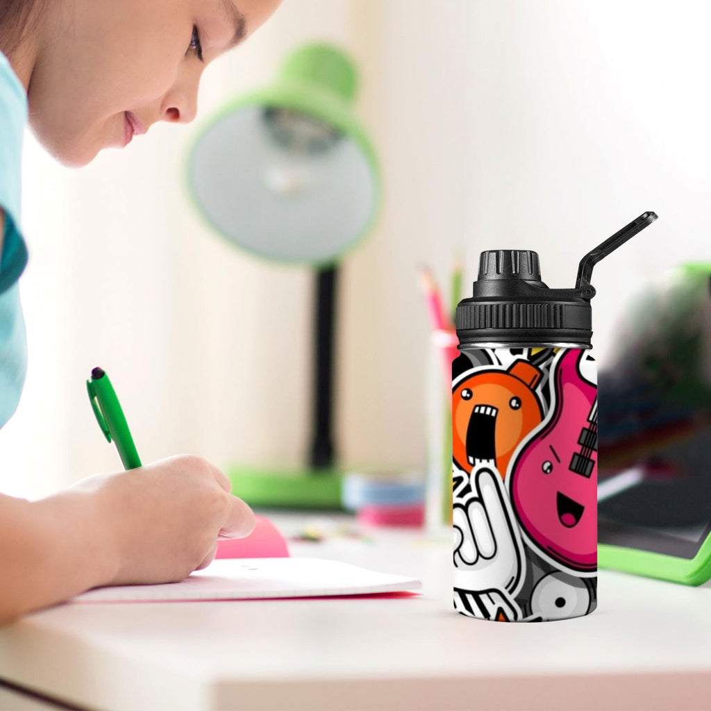 Sticker Music Kids Water Bottle with Chug Lid (12 oz) Kids Water Bottle with Chug Lid Music Printed Offshore