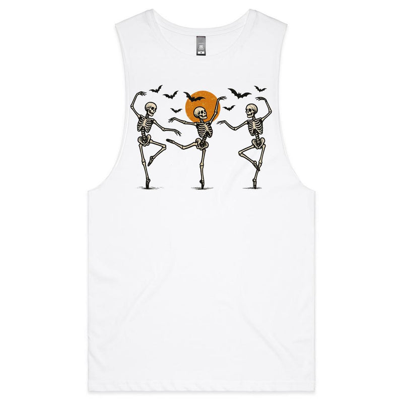 Skeleton Dance - Mens Tank Top Tee White Drop Arm Tank Top Halloween Printed In Australia