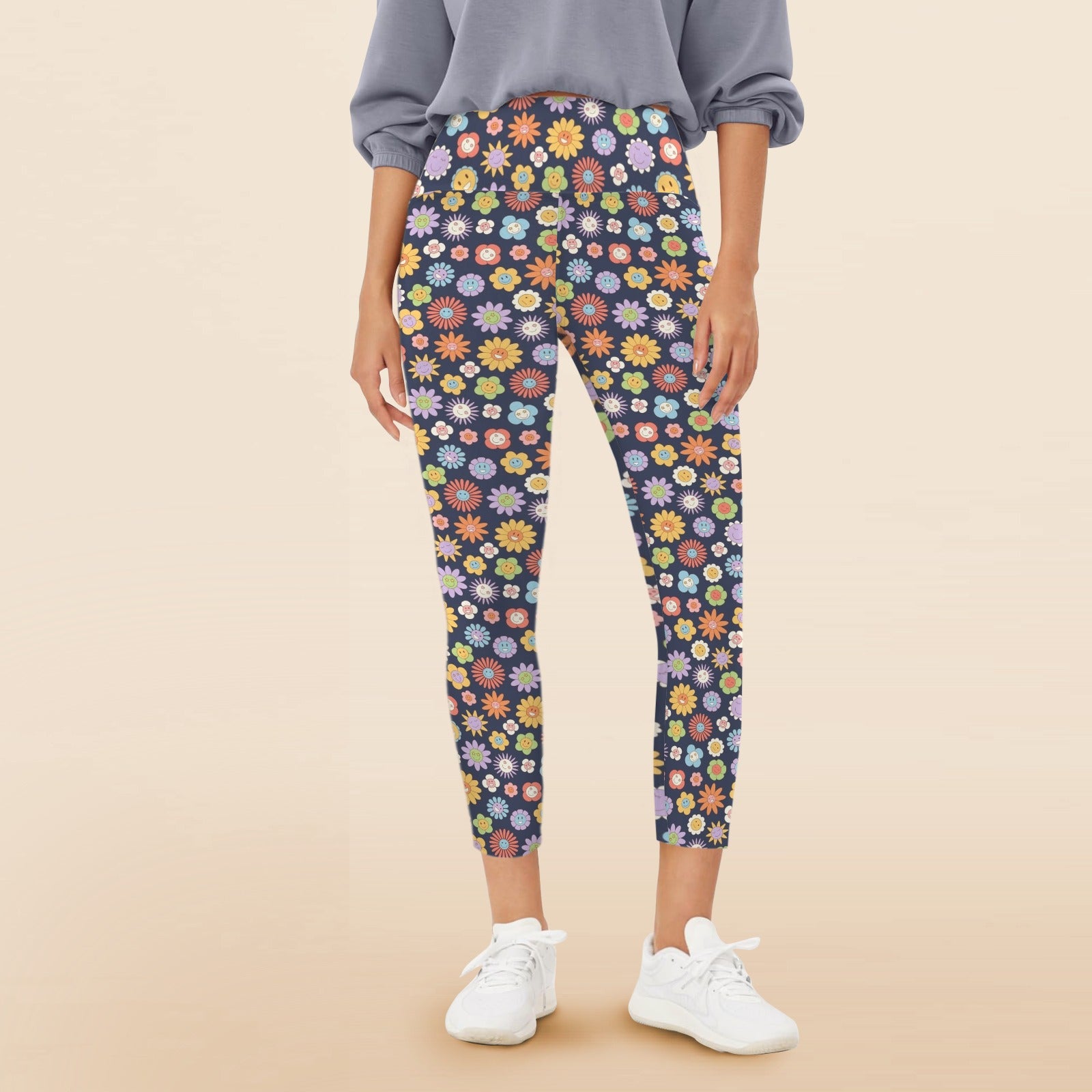Groovy Flowers Women's High Waist Pockets Yoga Leggings