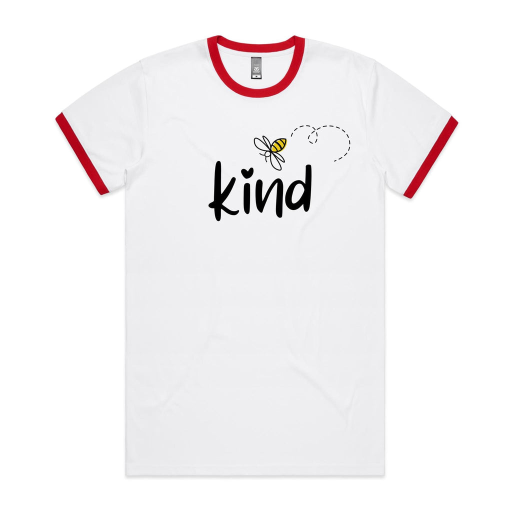 Bee Kind - Staple Ringer Tee White Red Ringer T-Shirt Kindness Printed In Australia