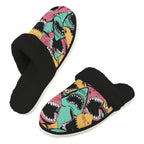 Scary Sharks Men's Fur Trim Thick-Sole Indoor Slippers 2XL Men's Fur Trimmed Slippers animal Ocean Printed Offshore