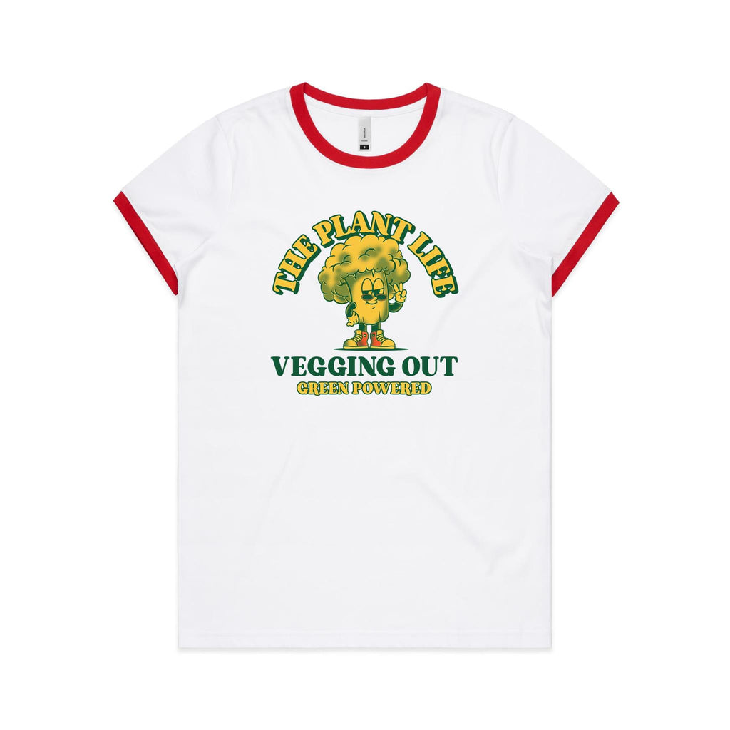 The Plant Life, Vegetarian - Women's Ringer Tee White Red Womens Ringer T-shirt Plants Printed In Australia
