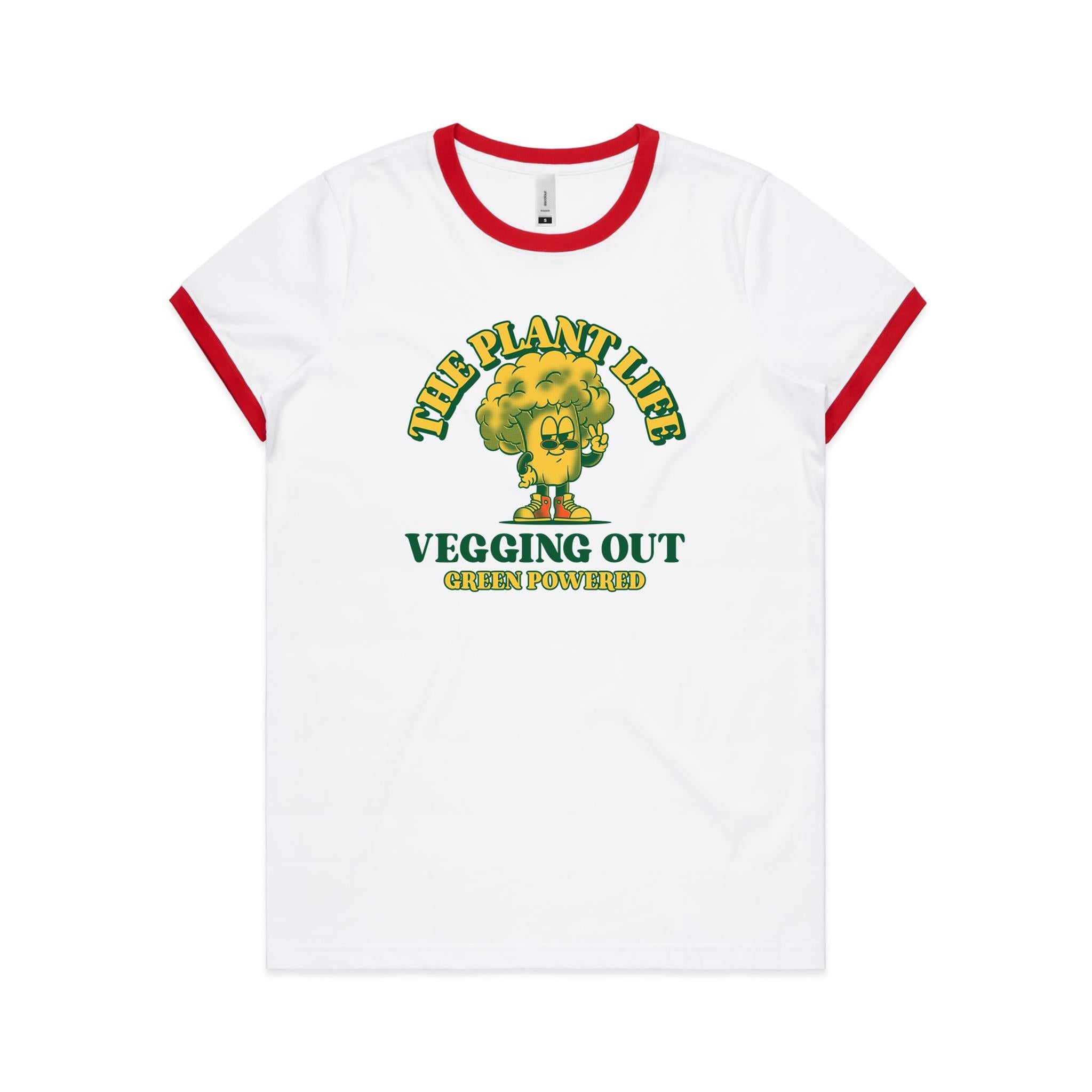 The Plant Life, Vegetarian - Women's Ringer Tee White Red Womens Ringer T-shirt Plants Printed In Australia
