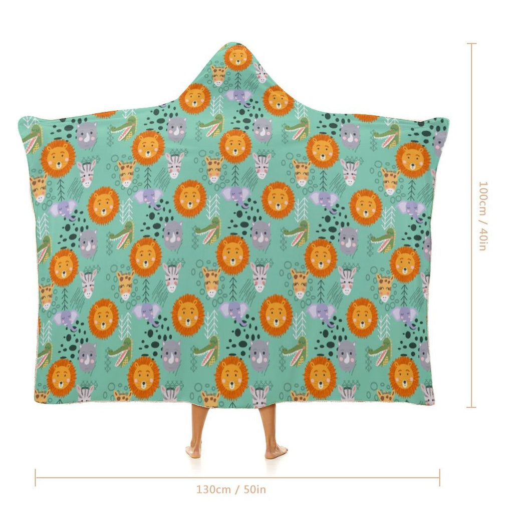 Safari Animals Kids Hooded Blanket 100cm x 130cm
