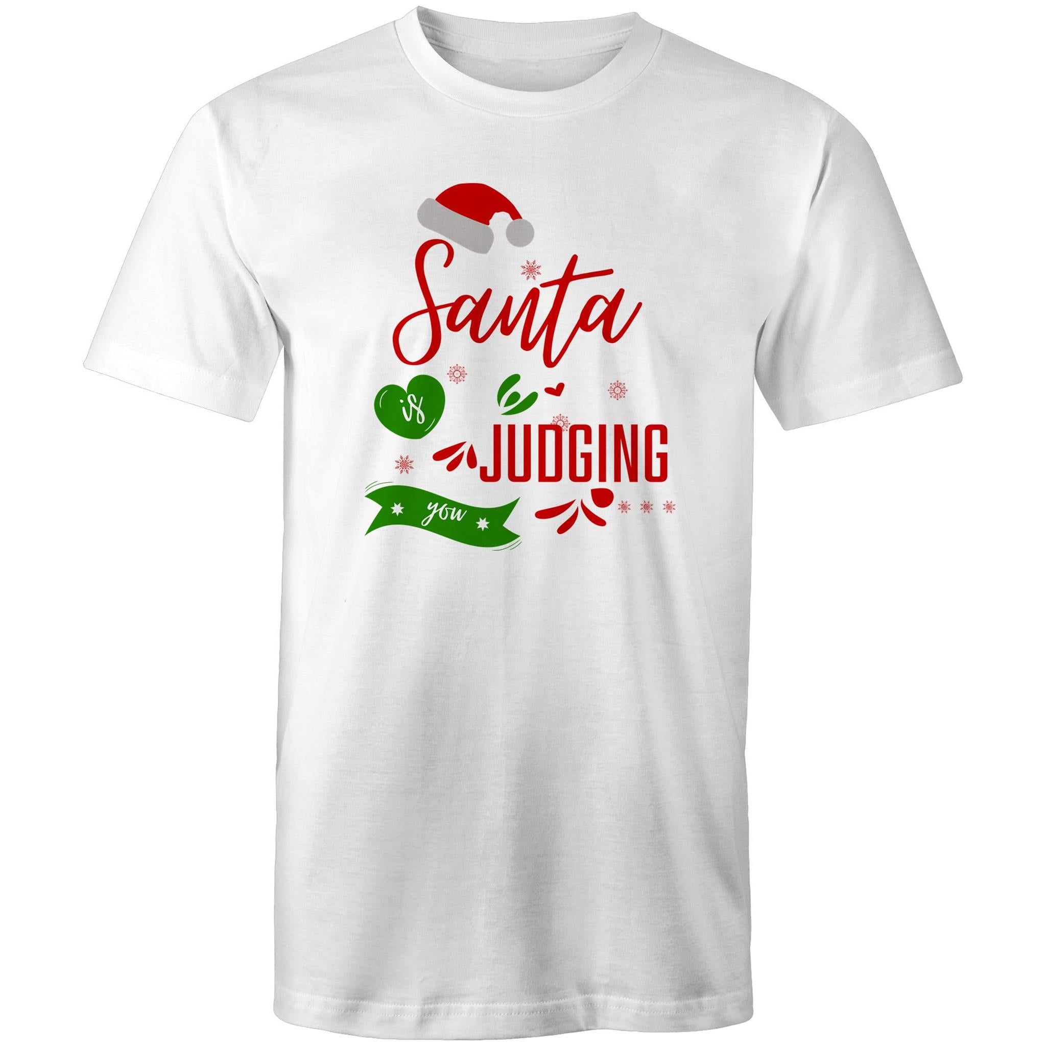 Santa Is Judging You - Mens T-Shirt White Mens Christmas T-shirt Christmas Printed In Australia