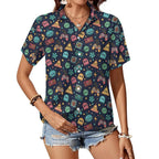 Video Arcade Women's Short-Sleeve Button Up Shirt white Women's Short-Sleeve Button Up Shirt Games Printed Offshore Retro