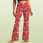 Comic Book Red High Waist Crossover Tummy Control Flare Leggings 5XL High Waist Flare Leggings comic Printed Offshore