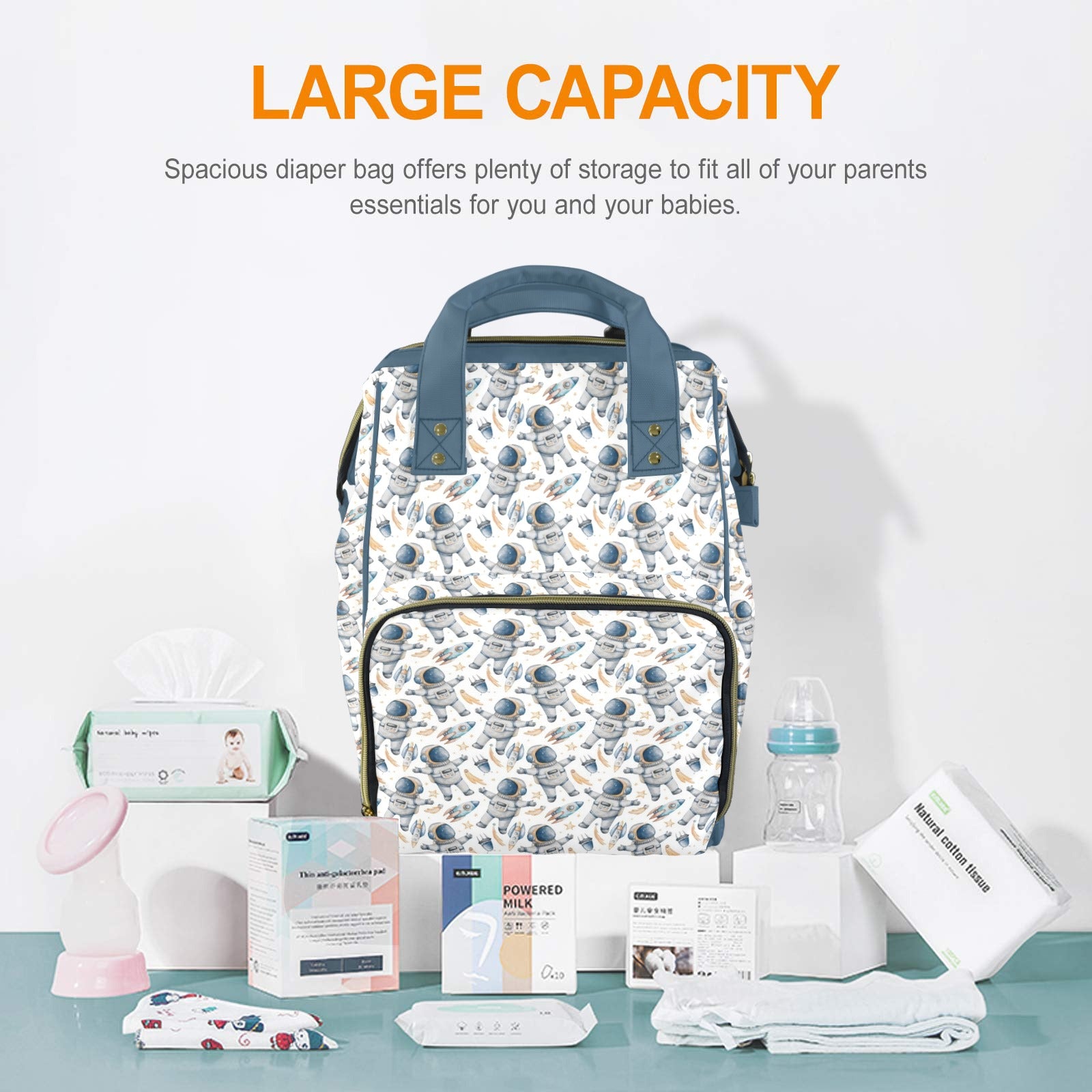 Astronauts And Rocket Ships Multi-Function Backpack, Nappy / Diaper Bag Multi-function Backpack, Nappy / Diaper Bag Printed Offshore Space