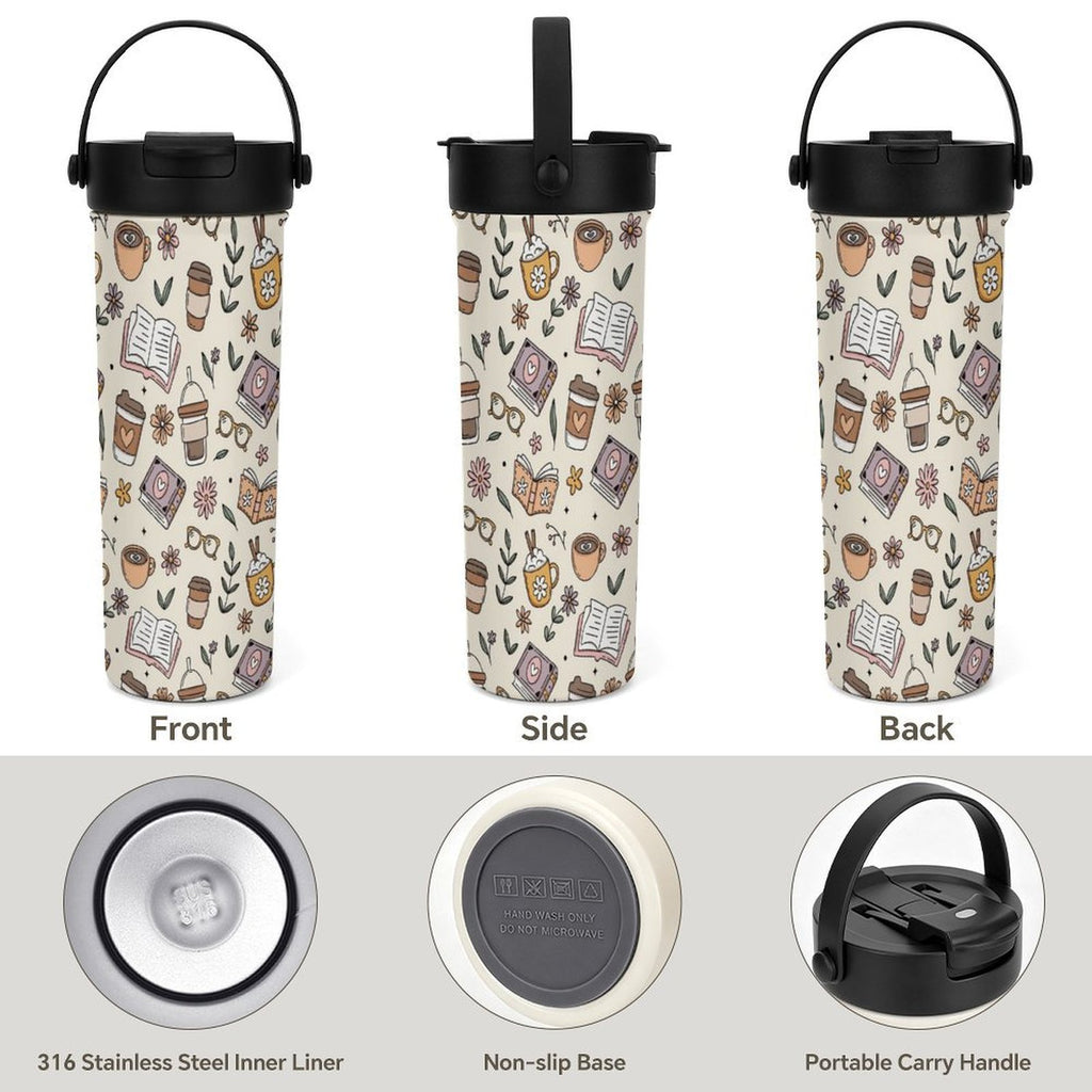 Books And Coffee 20oz Tea Tumbler with Carry Handle