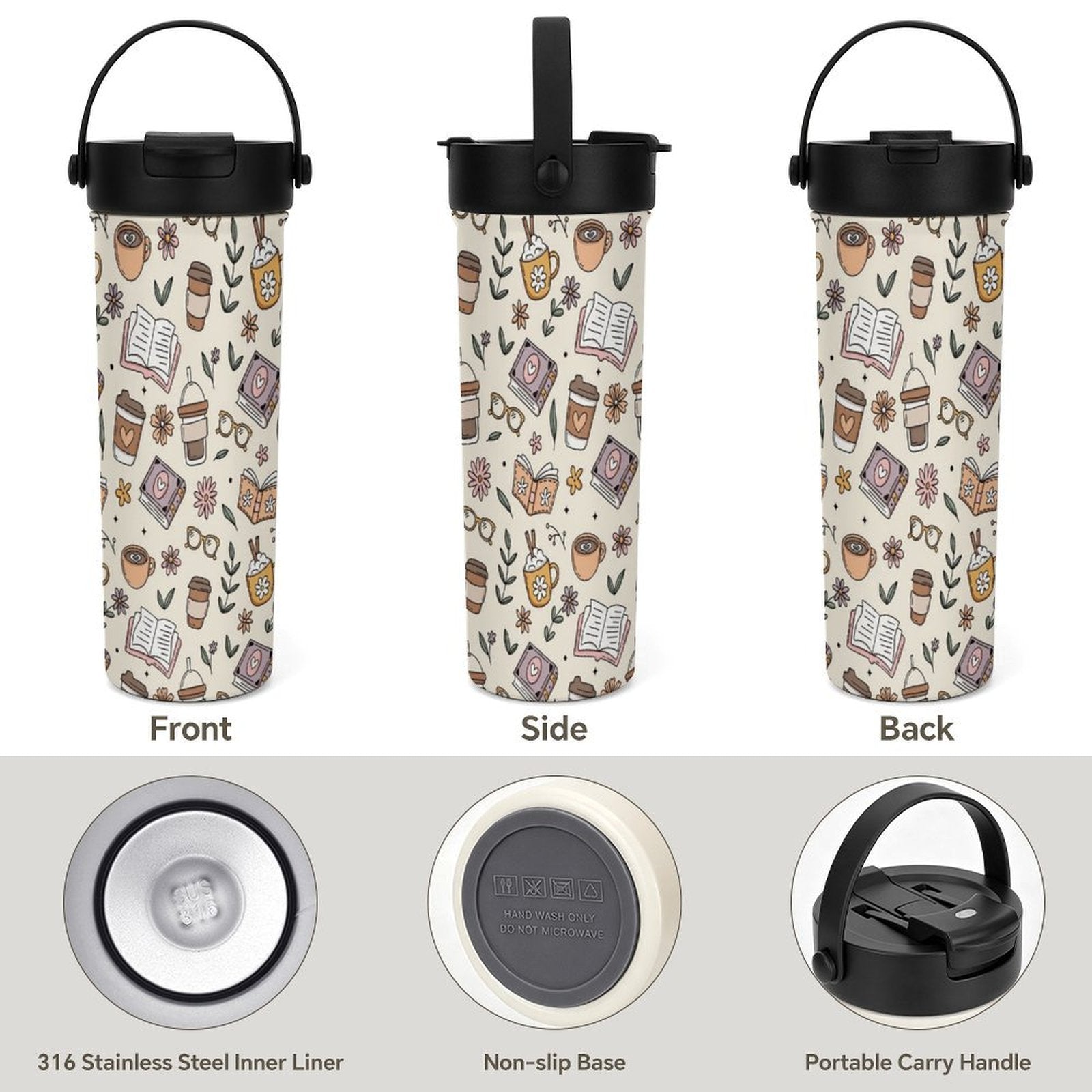 Books And Coffee 20oz Tea Tumbler with Carry Handle