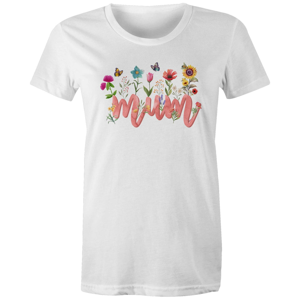 Mum, Flowers And Butterflies - Womens T-shirt