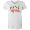 Mum, Flowers And Butterflies Women's AS Colour T-shirt White Womens T-shirt Mum Printed In Australia