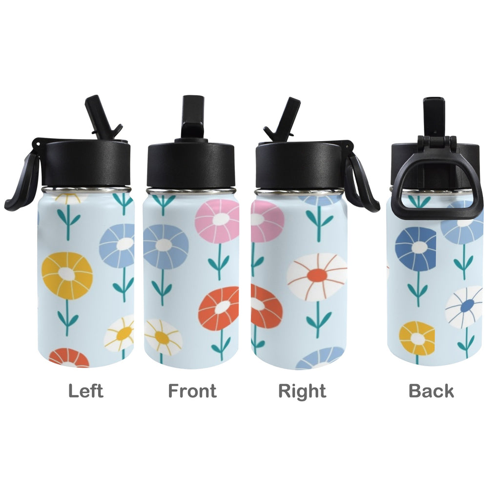 Abstract Cute Flowers 12oz Kids Water Bottle with Straw Lid