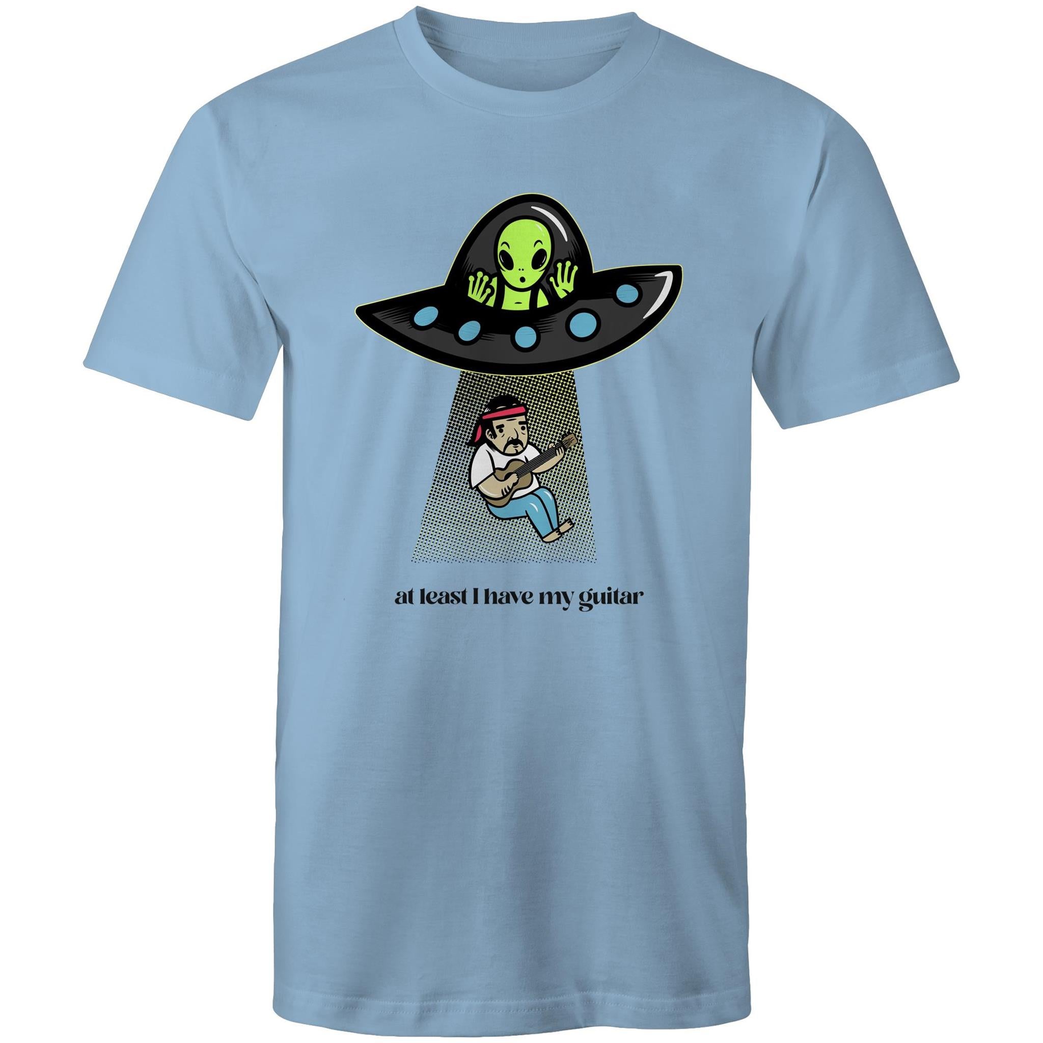 Alien Abduction, At Least I Have My Guitar - Mens T-Shirt Carolina Blue Mens T-shirt Music Printed In Australia Sci Fi