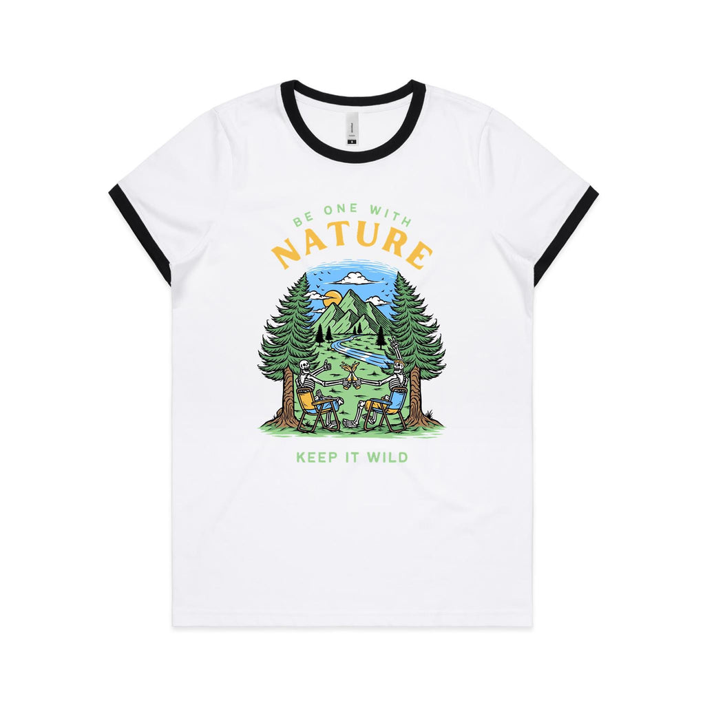 Be One With Nature, Skeleton - Women's Ringer Tee White Black Womens Ringer T-shirt Printed In Australia