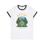 Be One With Nature, Skeleton - Women's Ringer Tee White Black Womens Ringer T-shirt Printed In Australia