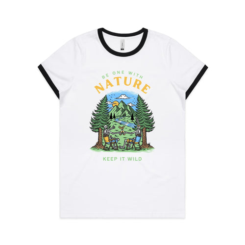 Be One With Nature, Skeleton - Women's Ringer Tee White Black Womens Ringer T-shirt Printed In Australia