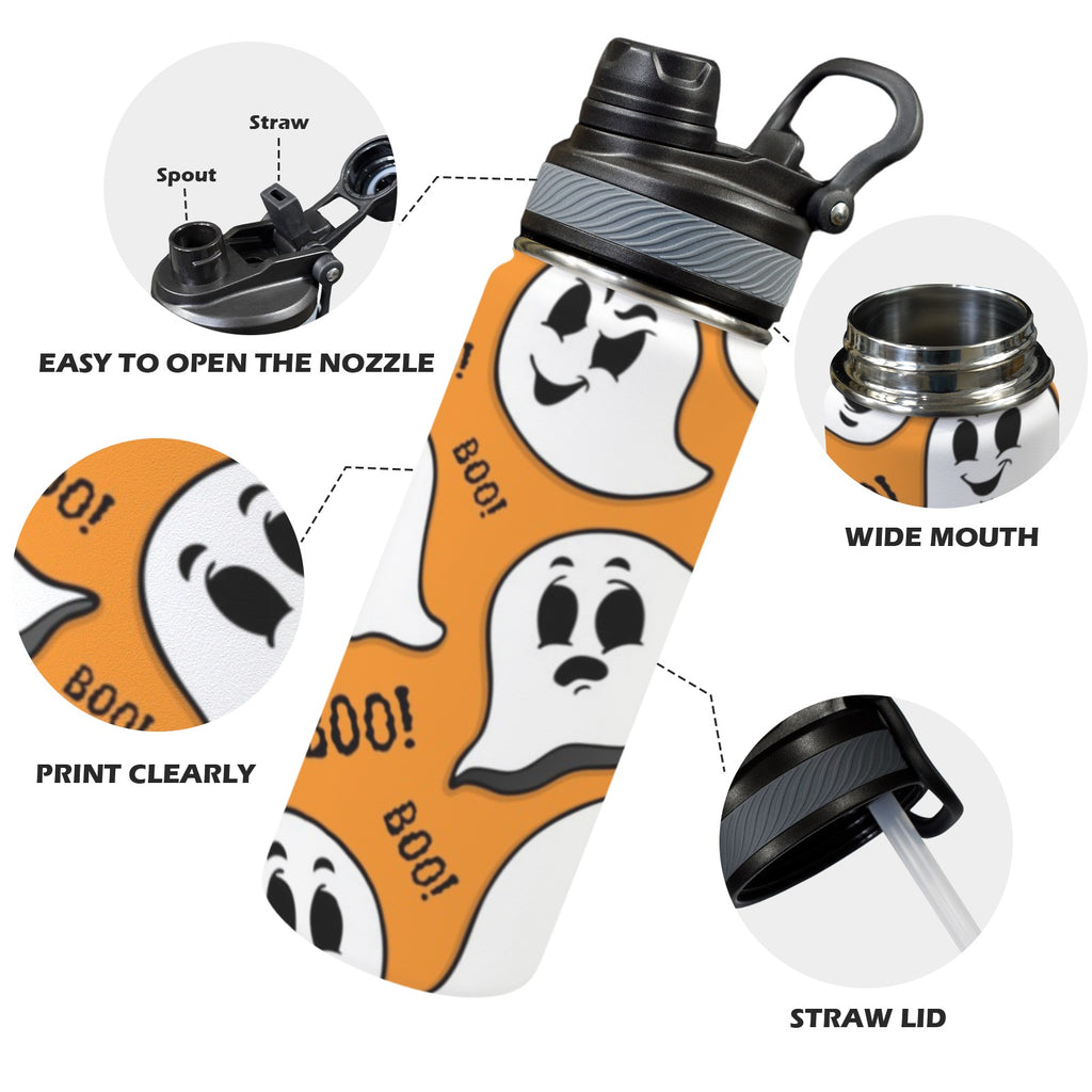 Ghost Boo - Insulated Water Bottle with Dual-Use Lid (18oz) Insulated Water Bottle with Dual-Use Lid (18oz) Halloween Printed Offshore