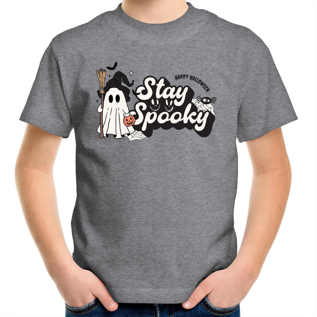 Stay Spooky, Halloween - Kids Youth T-Shirt Grey Marle Kids Youth T-shirt Halloween Printed In Australia