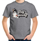 Stay Spooky, Halloween - Kids Youth T-Shirt Grey Marle Kids Youth T-shirt Halloween Printed In Australia