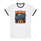 I Want To Believe, UFO - Staple Ringer Tee White Navy Ringer T-Shirt Printed In Australia Sci Fi