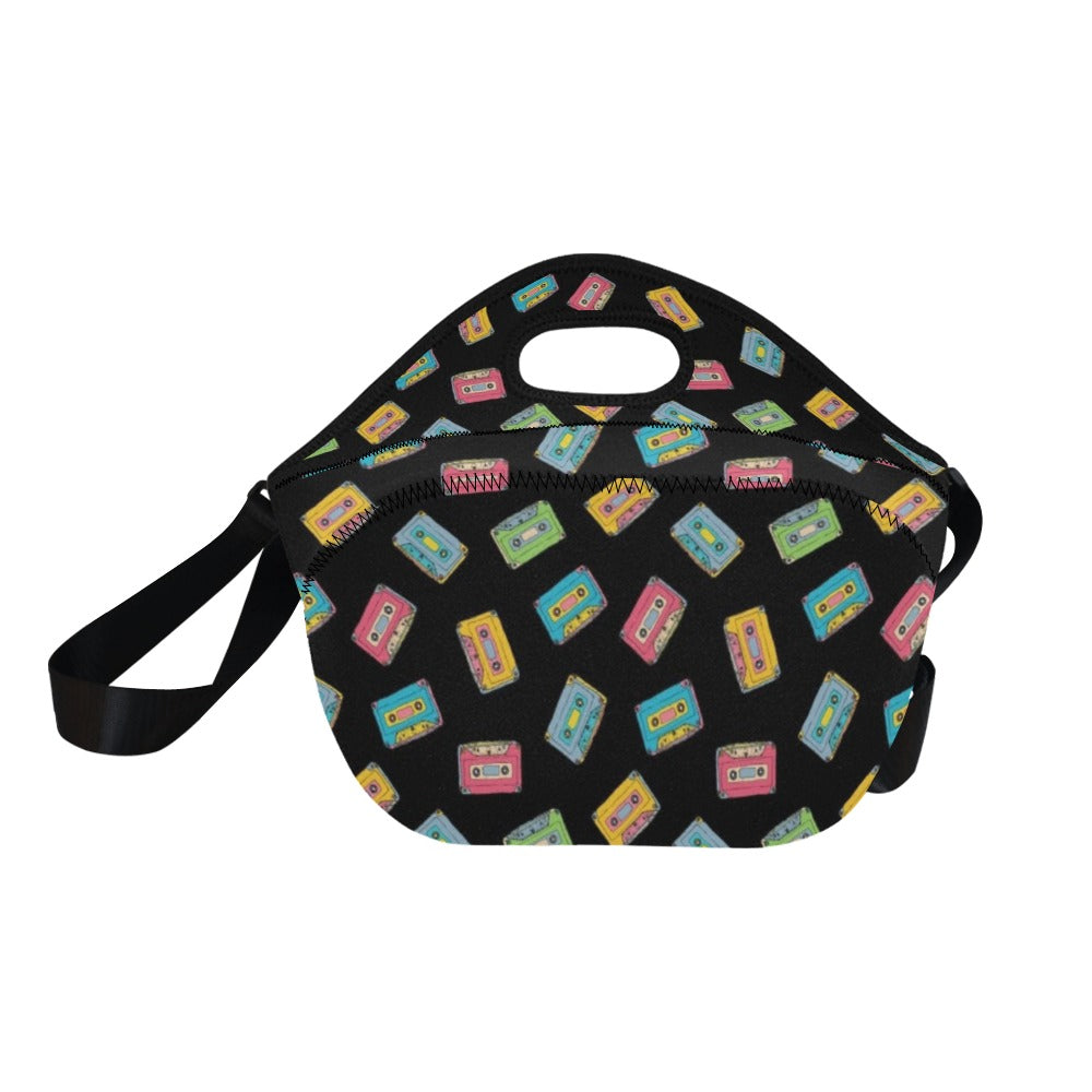Colourful Cassettes Neoprene Lunch Bag/Large (Model 1669) Neoprene Lunch Bag Music Printed Offshore Retro