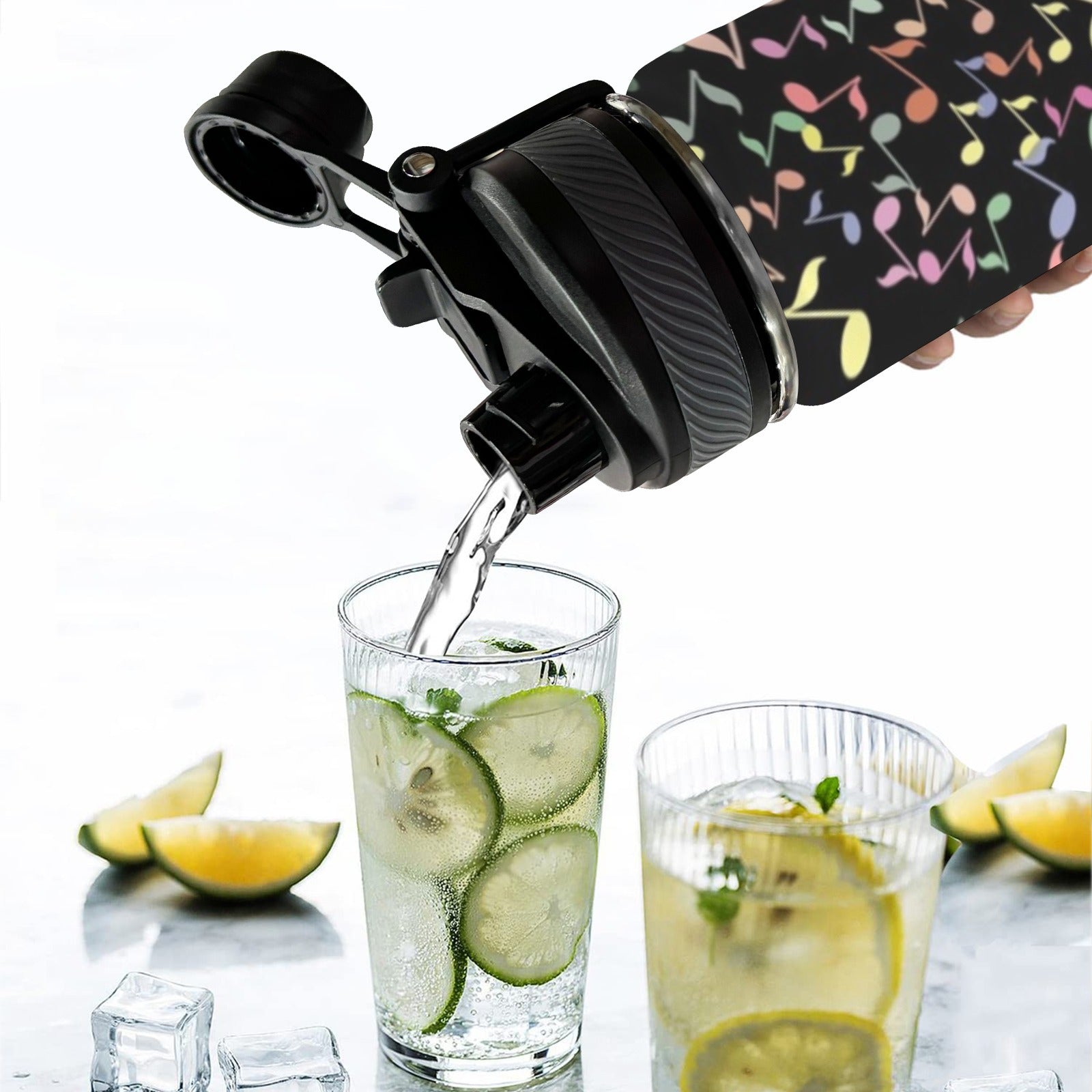 Quavers, Music Notes - Insulated Water Bottle with Dual-Use Lid (18oz) Insulated Water Bottle with Dual-Use Lid (18oz) Music Printed Offshore