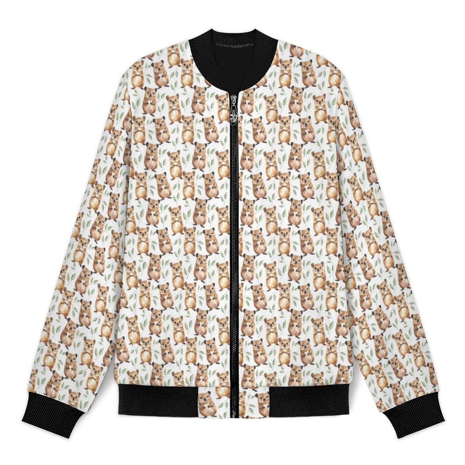 Quokkas Men's Casual Zip‑Up Bomber Jacket