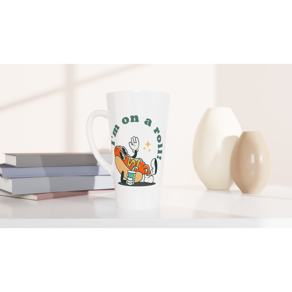 Hot Dog, I'm On A Roll - White Latte 17oz Ceramic Mug Latte Mug food Globally Fulfilled Retro