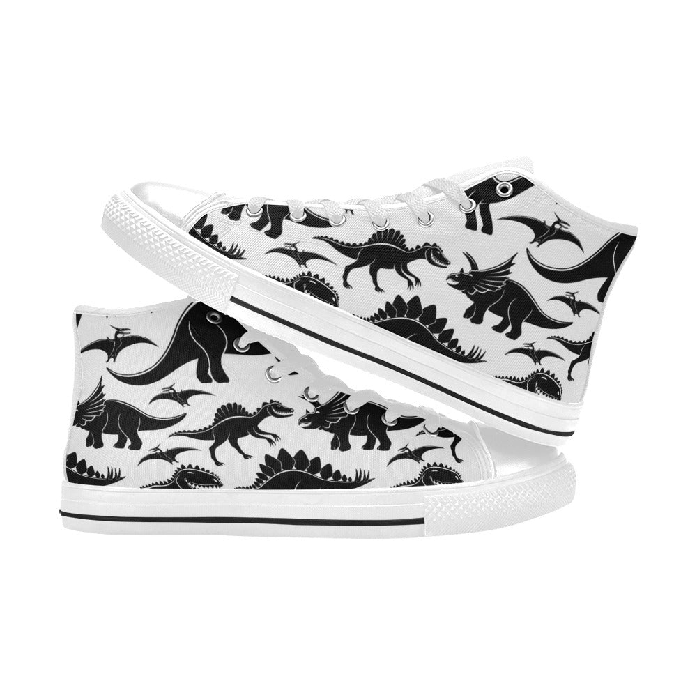 Black And White Dinosaurs - Men's High Top Canvas Shoes
