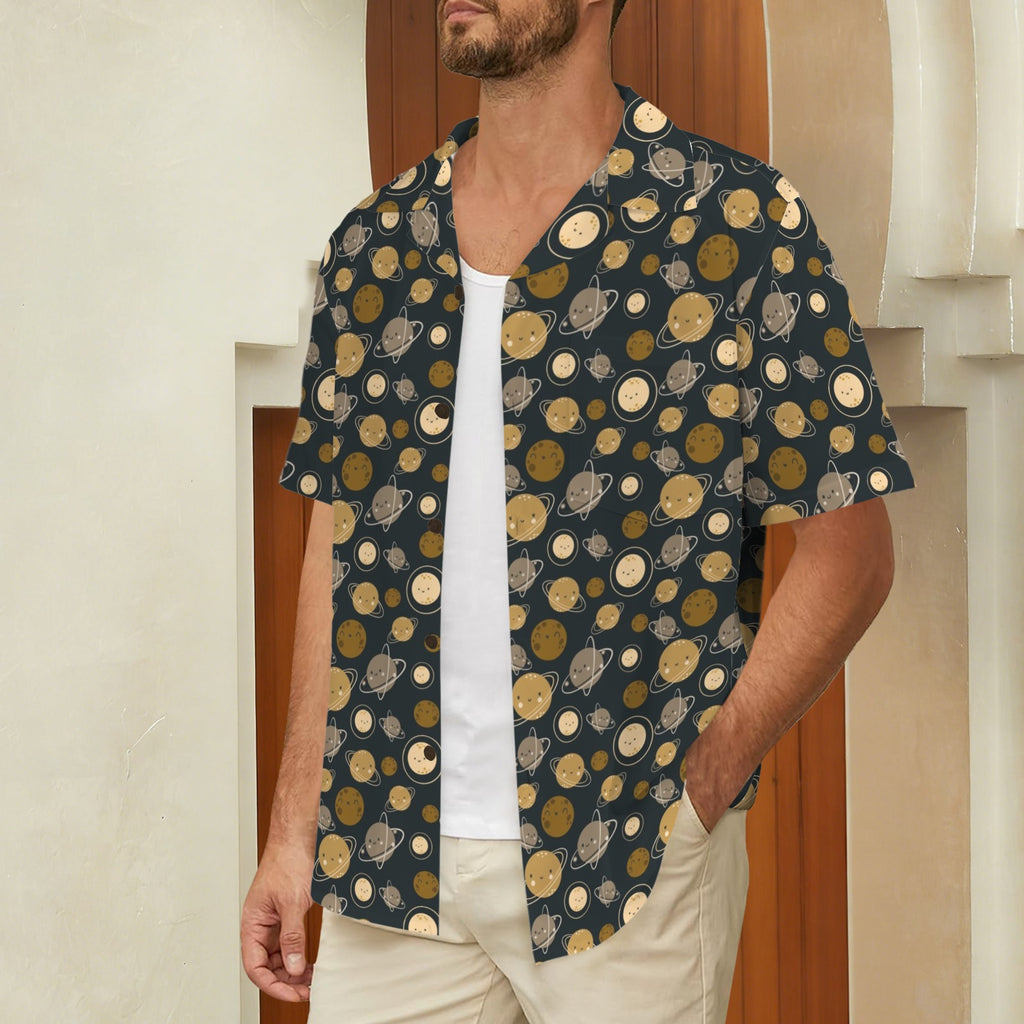 Planets Men's Short Sleeve Hawaiian Shirt Men's Hawaiian Shirt (New) Printed Offshore Space