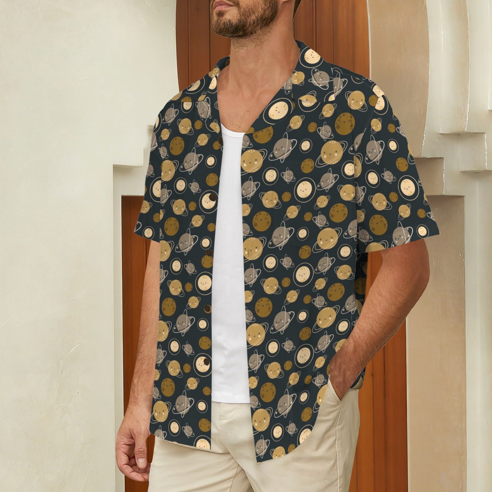 Planets - Men's Short Sleeve Hawaiian Shirt Men's Hawaiian Shirt (New) Printed Offshore Space