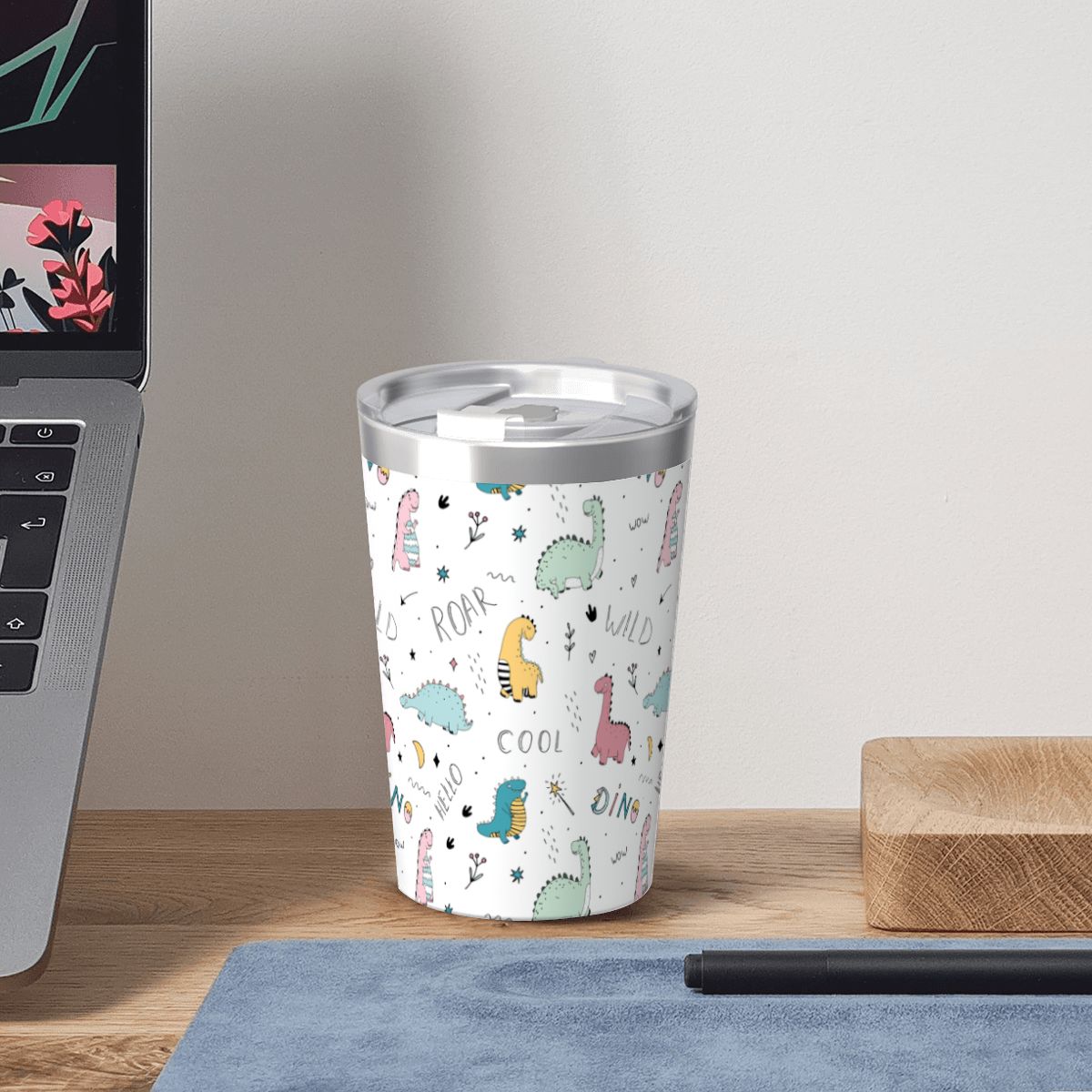 Quirky Dinosaurs Small Stainless Steel Travel Mug Cup 12oz/350ml