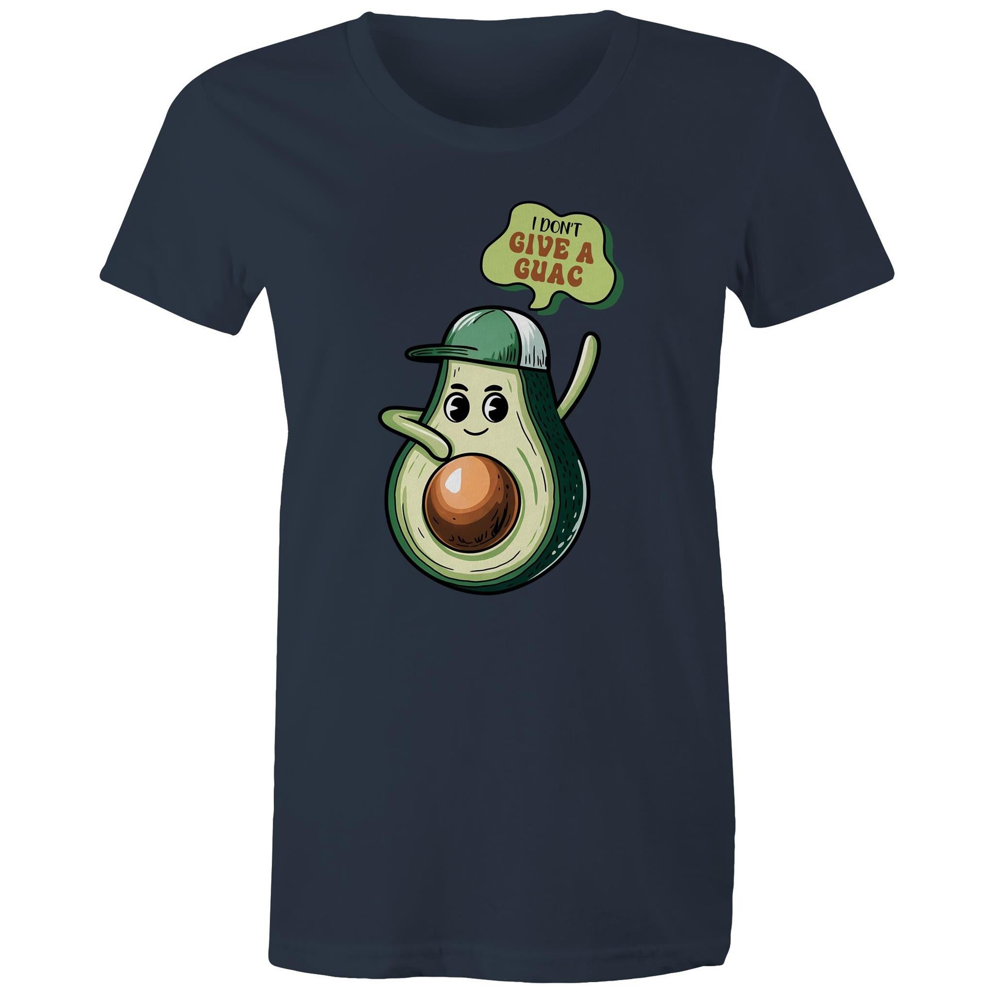 Avocado, I Don't Give A Guac - Womens T-shirt Navy Womens T-shirt Food Printed In Australia