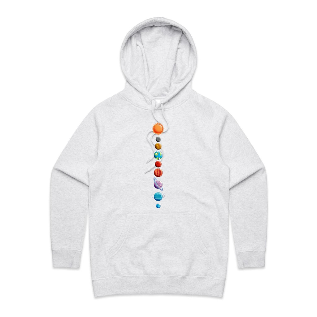 Our Solar System - Womens Hoodie White Marle Womens Hoodie Printed In Australia Space