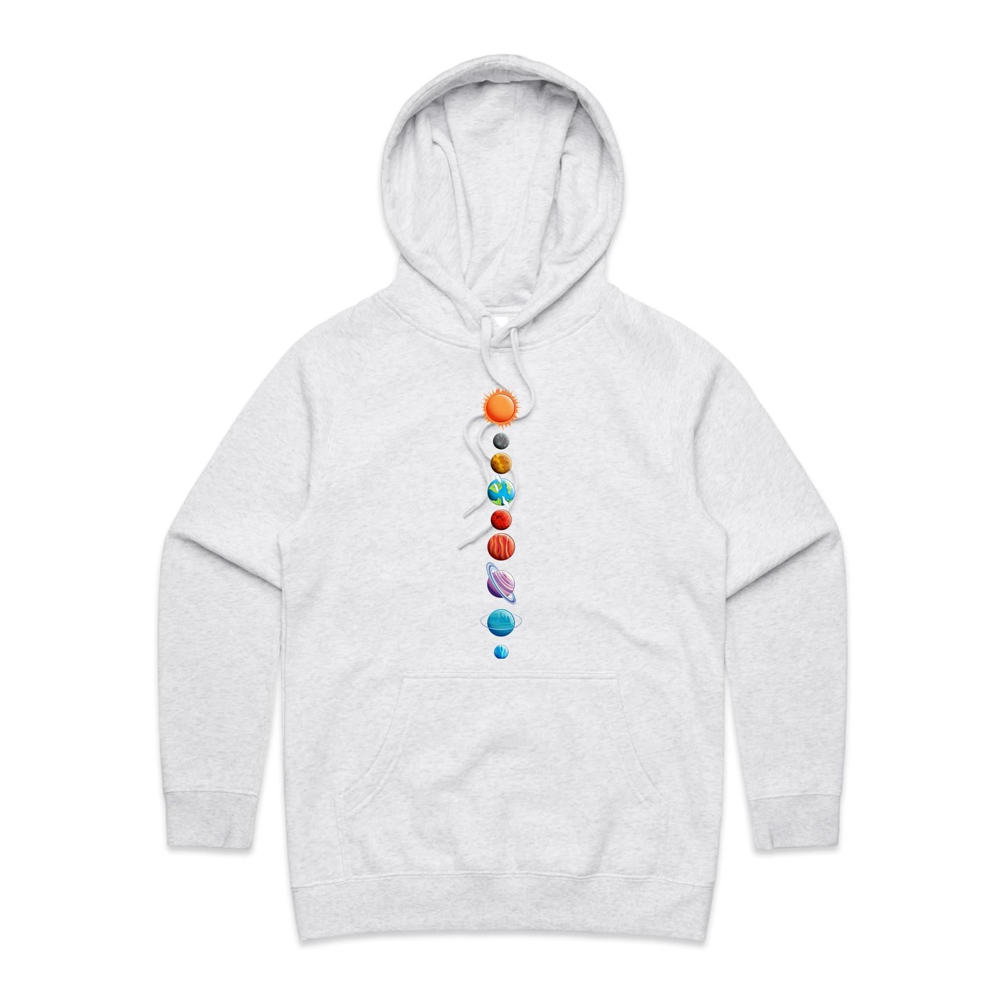 Our Solar System - Womens Hoodie White Marle Womens Hoodie Printed In Australia Space
