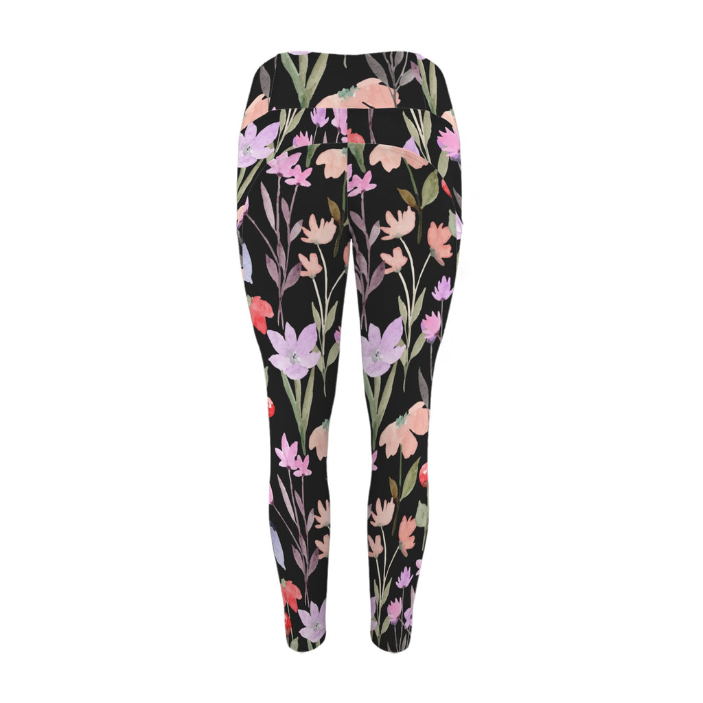 Floral Watercolour - Women's High Waist Pockets Yoga Leggings