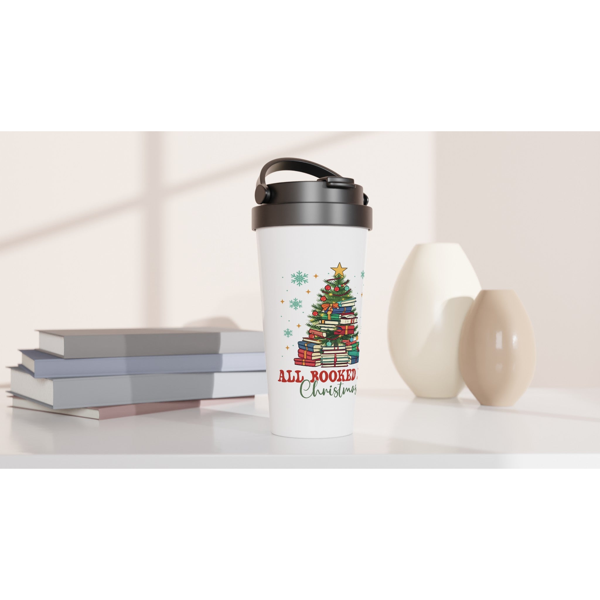 All Booked For Christmas White 15oz Stainless Steel Travel Mug Travel Mug