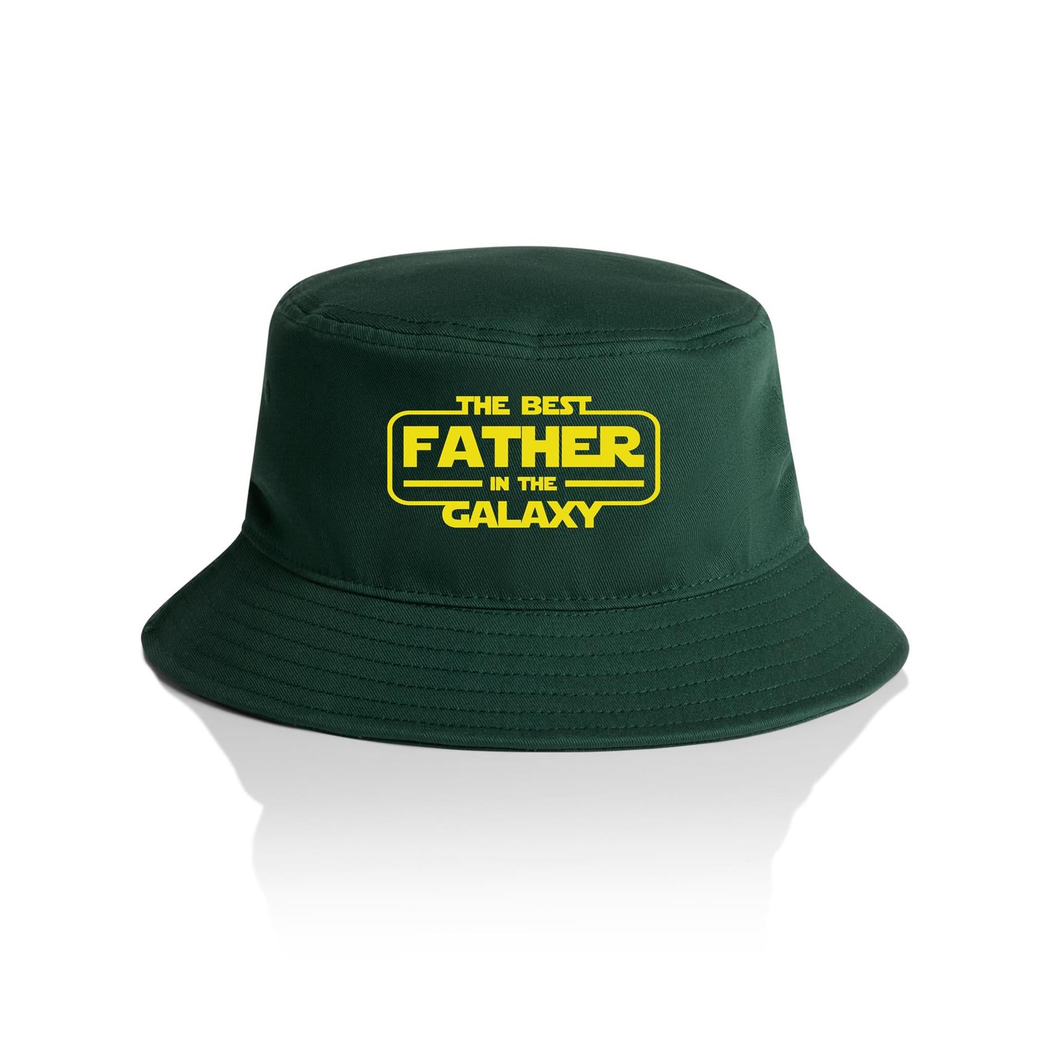 The Best Father In The Galaxy - AS Colour Bucket Hat Forest Green One Size As Colour Bucket Hat Dad Printed In Australia Space