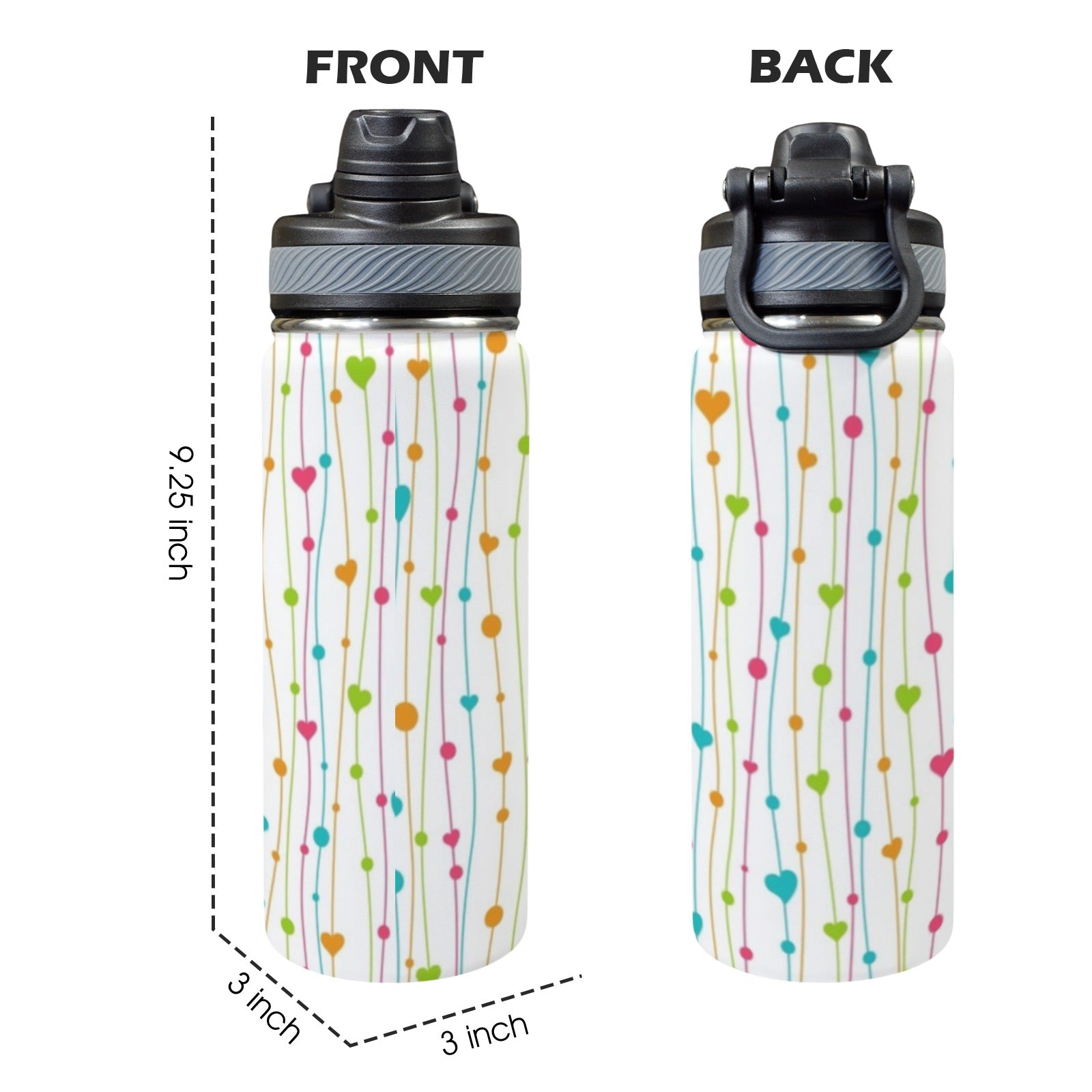 Heart Lines - Insulated Water Bottle with Dual-Use Lid (18oz) Insulated Water Bottle with Dual-Use Lid (18oz) Love Printed Offshore