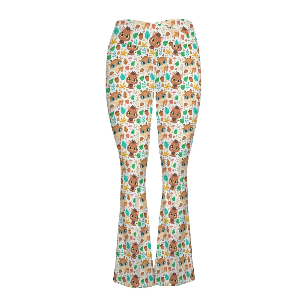 Cute Autumn Creatures High Waist Crossover Tummy Control Flare Leggings High Waist Flare Leggings animal Printed Offshore