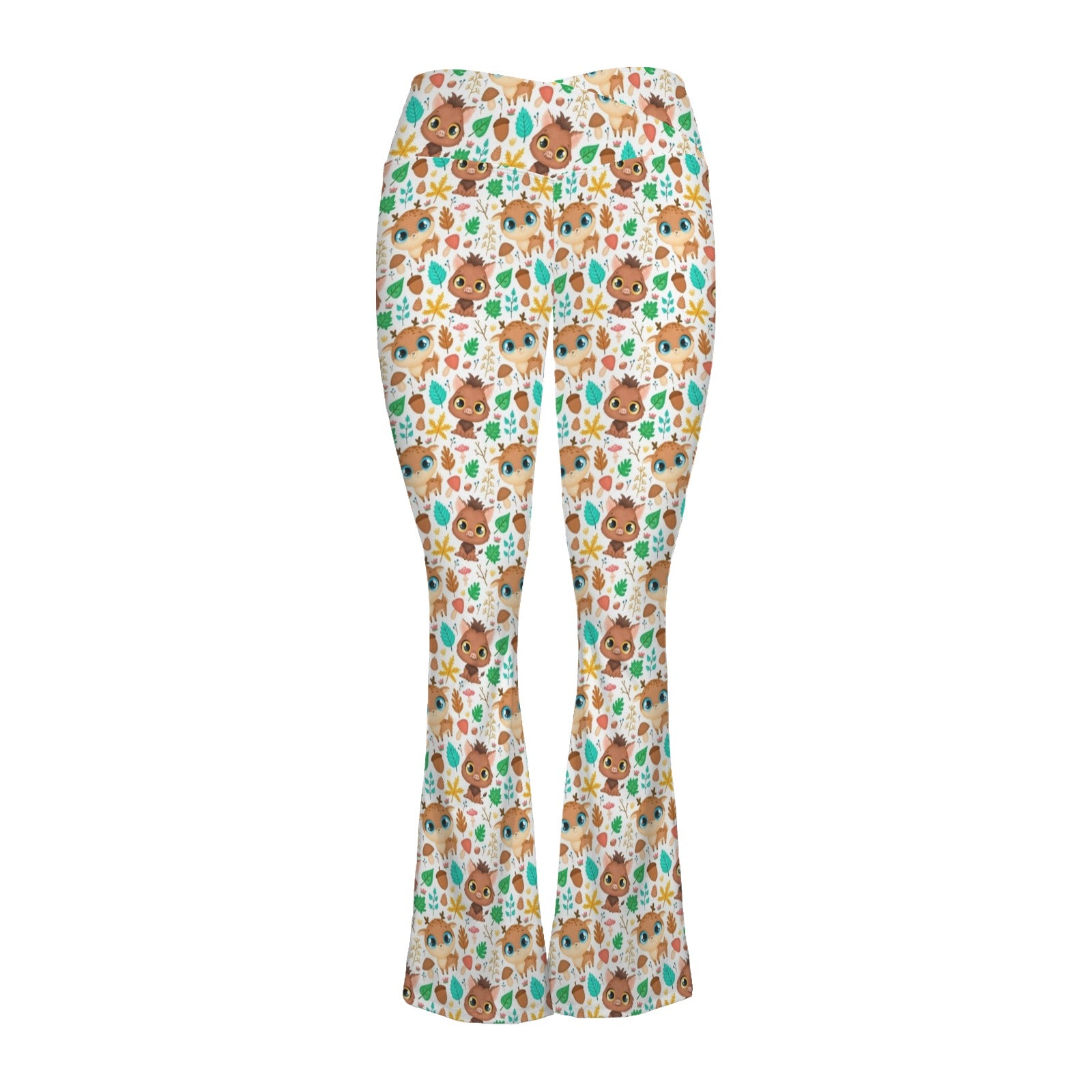 Cute Autumn Creatures High Waist Crossover Tummy Control Flare Leggings High Waist Flare Leggings animal Printed Offshore