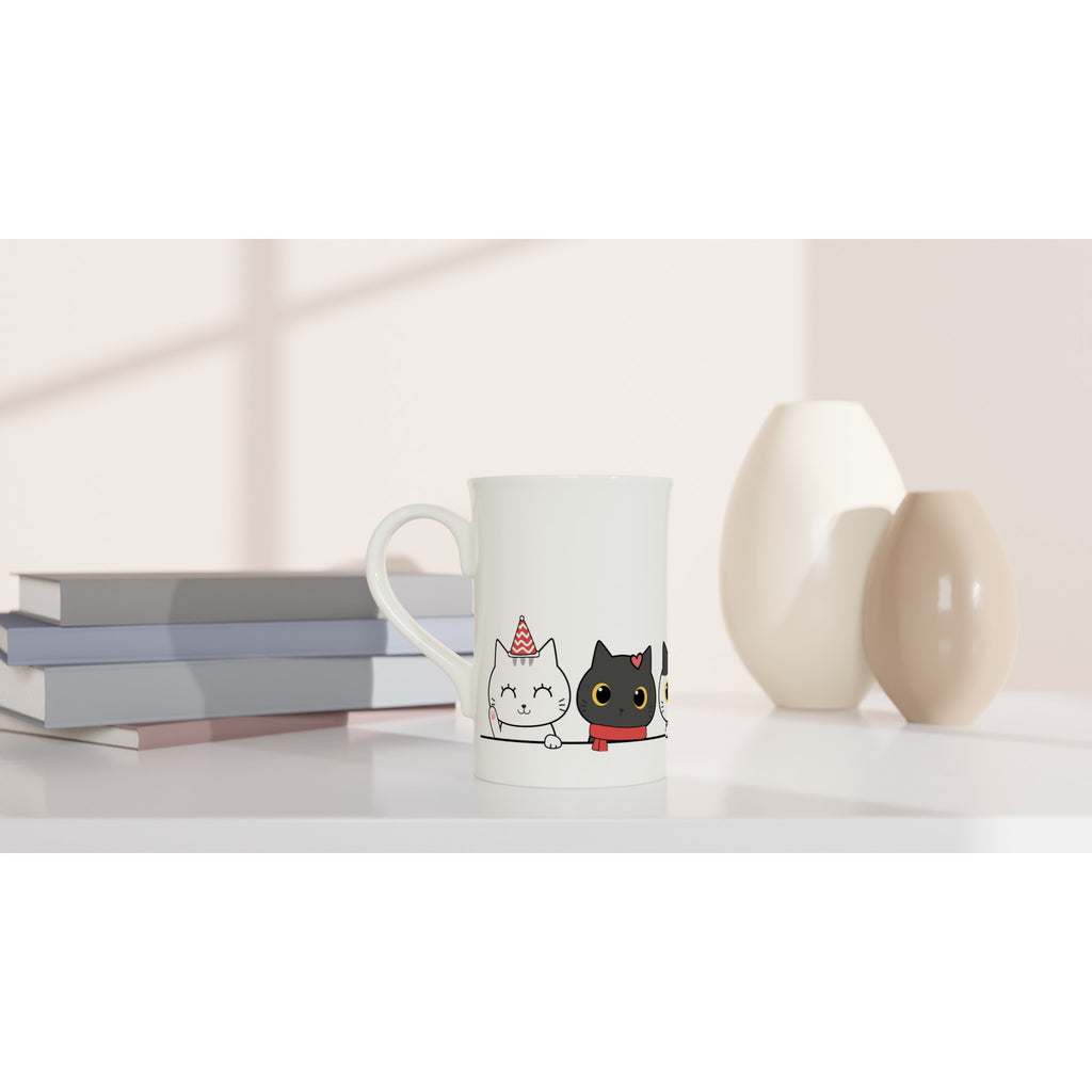 Party Cats - White 10oz Porcelain Slim Mug Porcelain Mug animal Globally Fulfilled