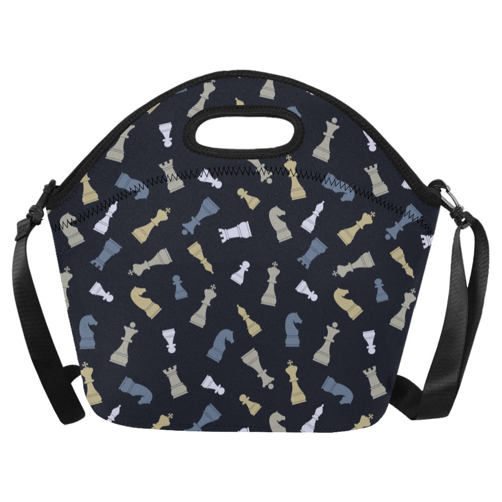 Chess Pattern - Neoprene Lunch Bag/Large (Model 1669) One Size Neoprene Lunch Bag Chess Games Printed Offshore