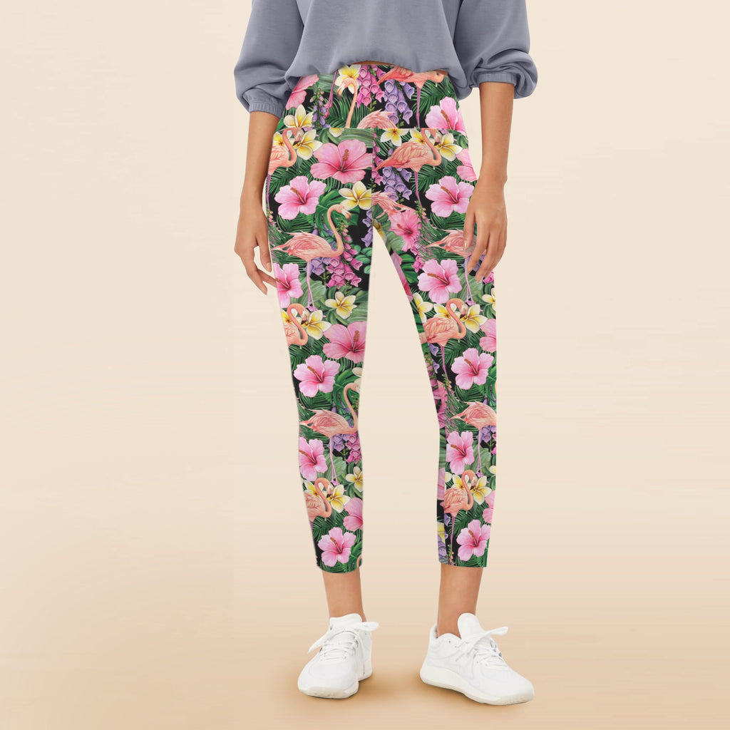 Flamingo Jungle - Women's High Waist Pockets Yoga Leggings
