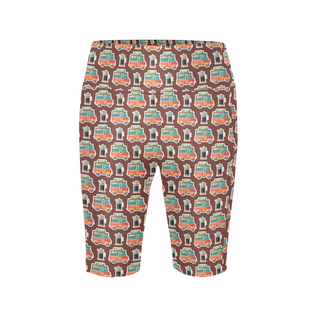 Coffee Van Women's Bike Shorts With Side Pockets Women's Bike Shorts Coffee Printed Offshore