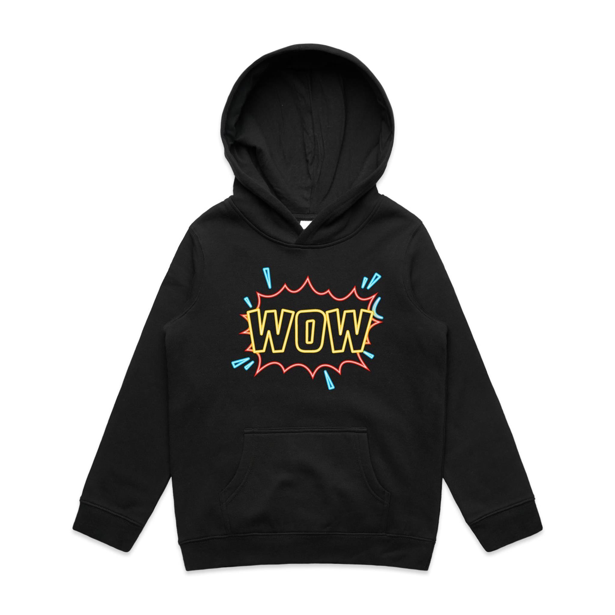 Wow - Kids Hoodie Black Kids Hoodie Printed In Australia