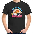 Let's Take A Paws, Cats - Kids Youth T-Shirt Black Kids Youth T-shirt animal Printed In Australia