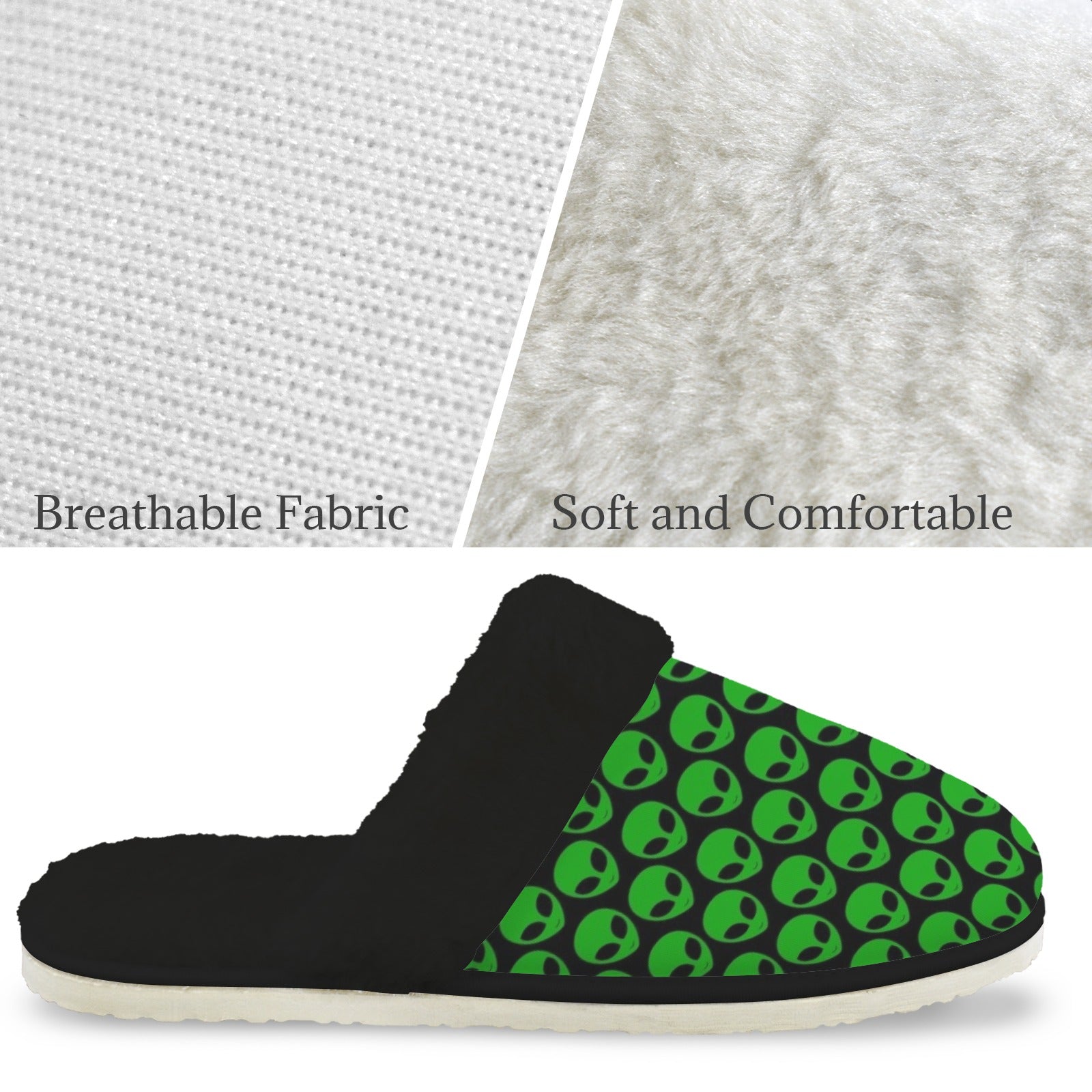 Aliens Men's Fur Trim Thick-Sole Indoor Slippers Men's Fur Trimmed Slippers Printed Offshore Sci-Fi